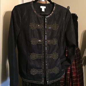 Chico's Black Sequin and Beaded Denim Jacket